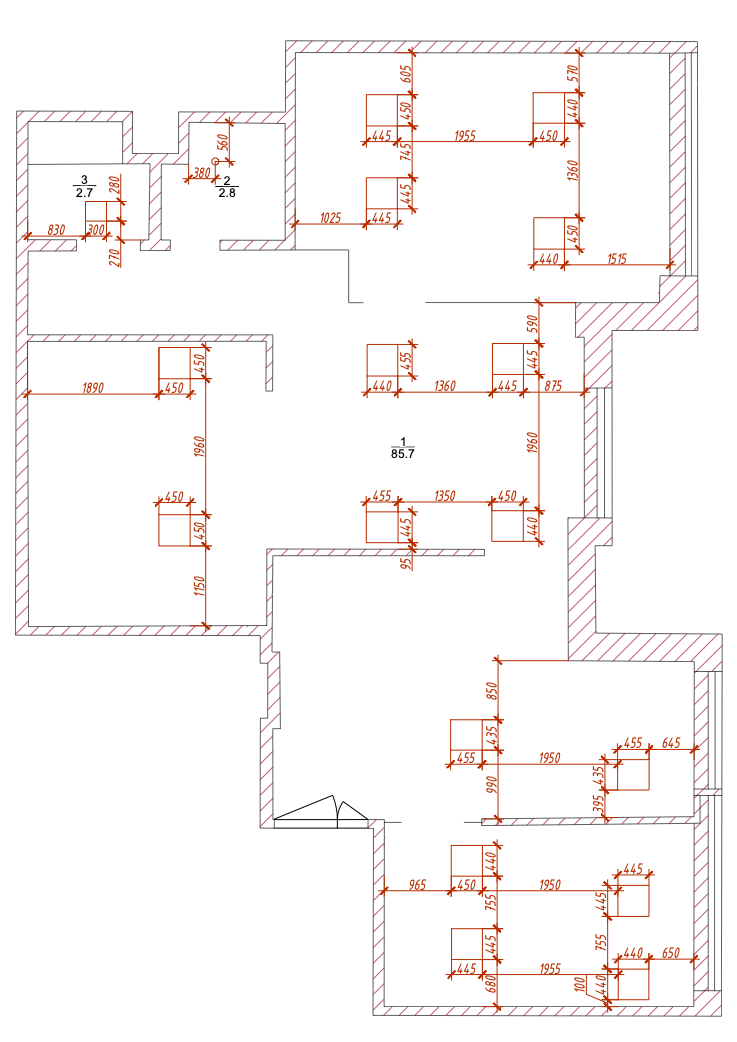 Ceiling plan overlaid on the floor plan